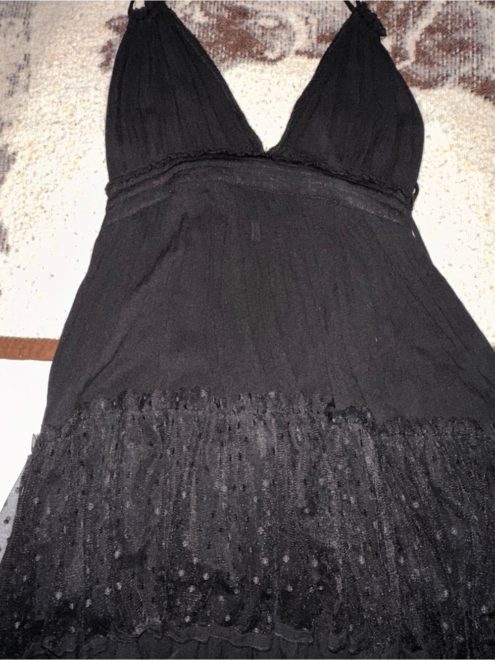 Black Mini Dress with Mesh Ruffle Hem
